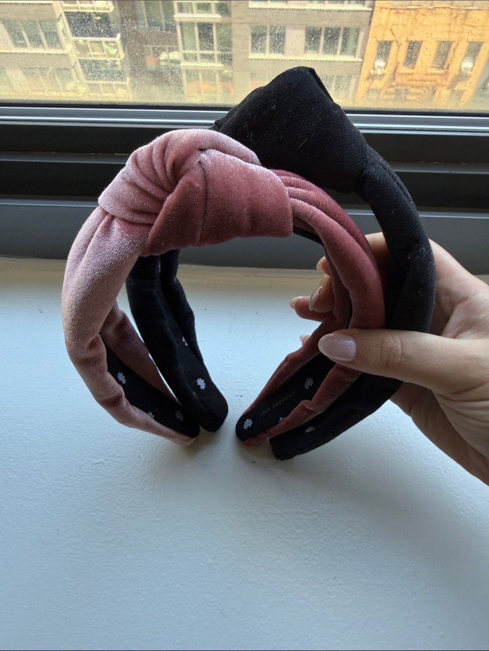 Lele Sadoughi Velvet Knot Headbands - Blush Pink and Black